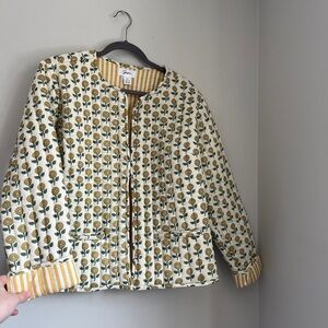 Japna Floral Quilted Jacket - Cream and Yellow
